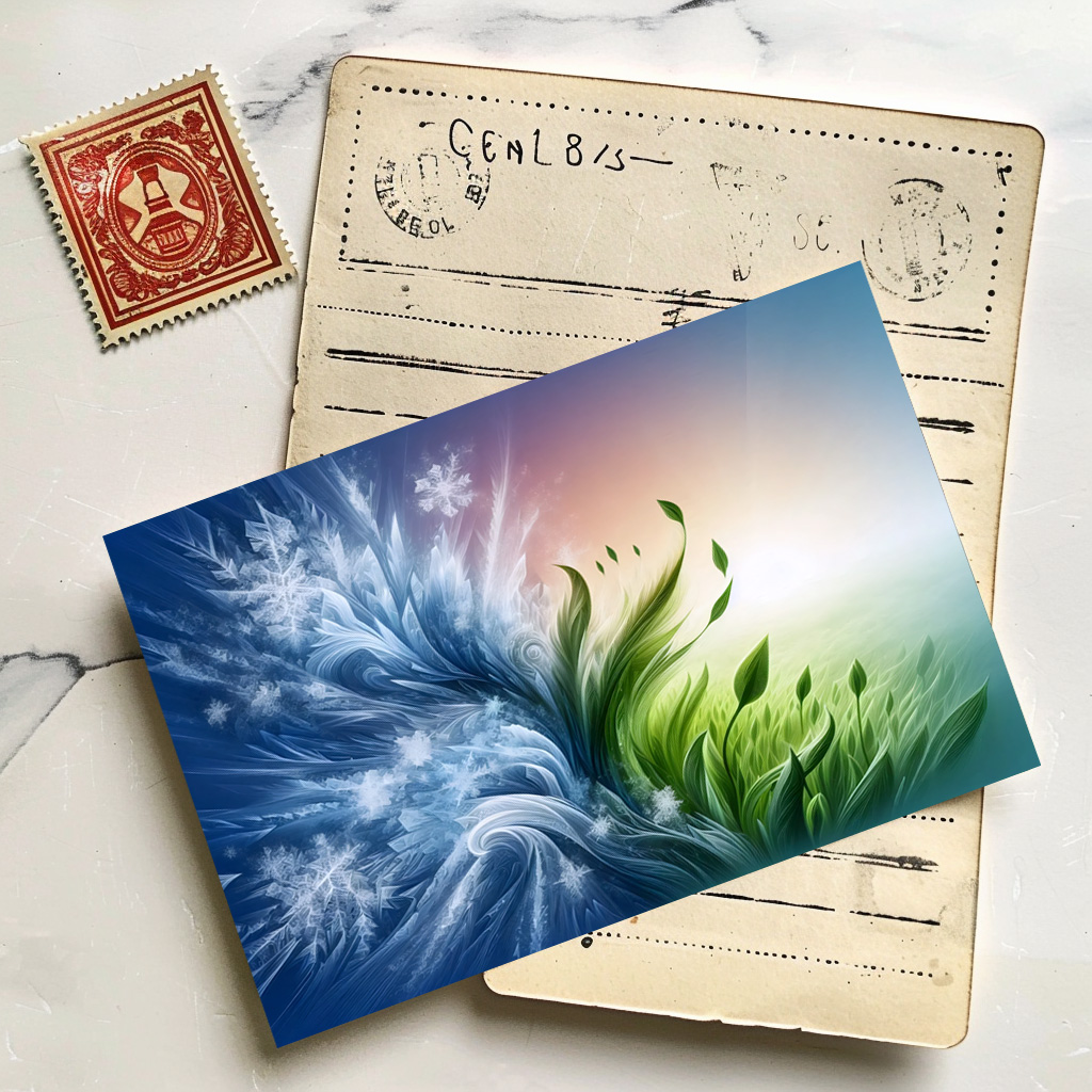 raxxa Postkarte: Harmonie von Frühling und Winter