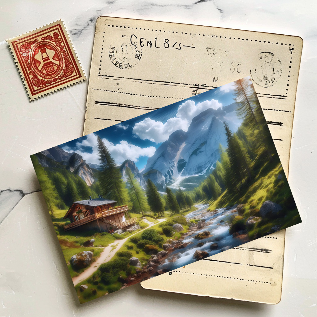 raxxa Postkarte: Gemütliches Holzhaus in der Bergen