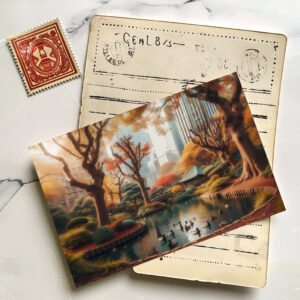 raxxa Postkarte: Herbstlicher Stadtgarten mit Teich und Enten