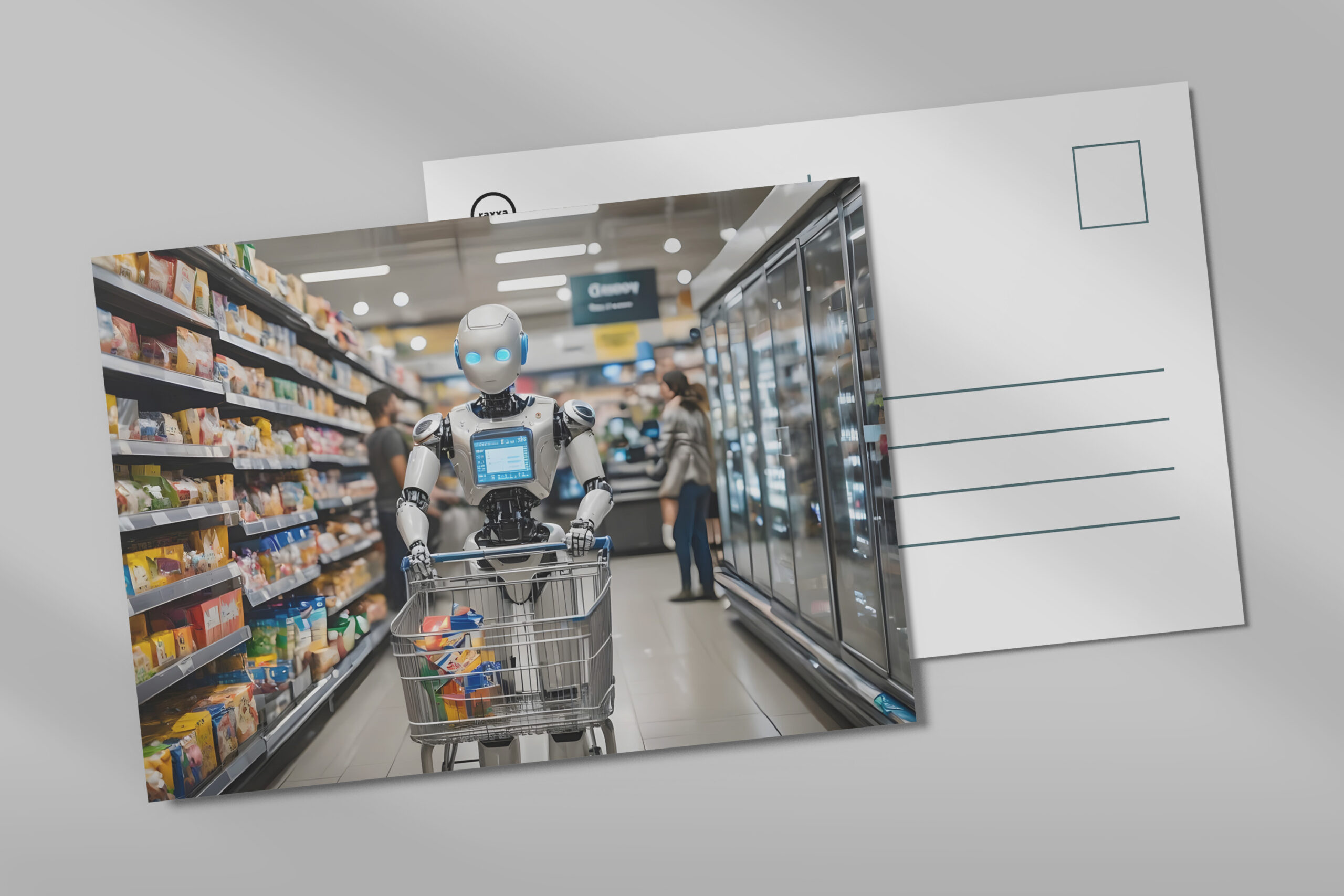 raxxa Postkarte: KI im Supermarkt