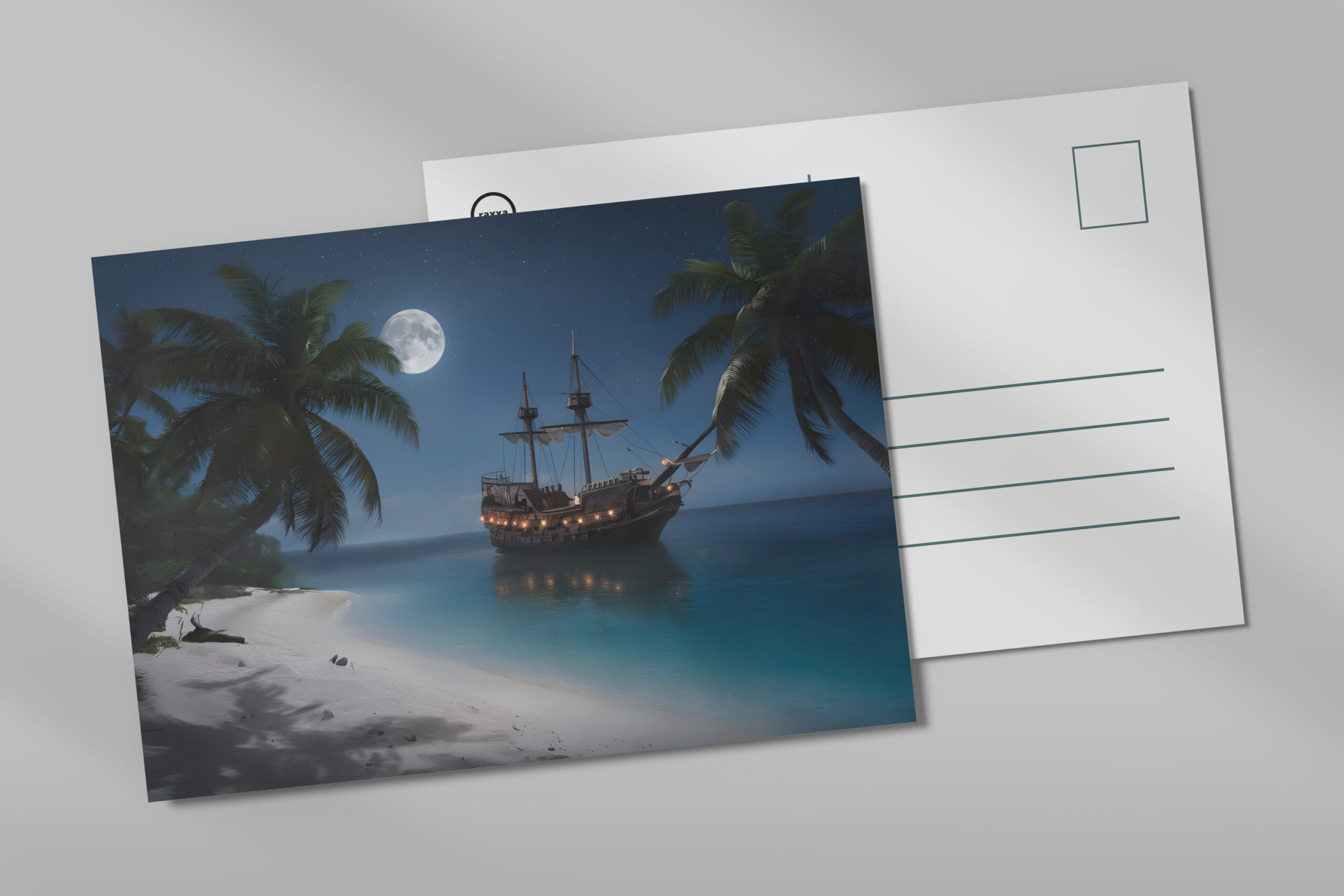 raxxa Postkarte: Segelschiff vor tropischer Küste