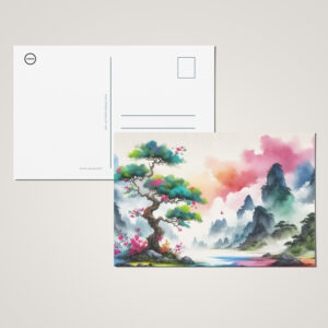 raxxa Postkarte: Farbige Landschaftsmalerei mit Baum und Bergen