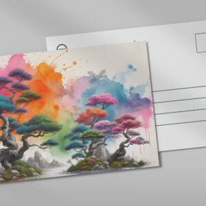 raxxa Postkarte: Farbexplosion- Kunstdruck von bunten Baumlandschaften