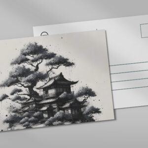 raxxa Postkarte: Asiatische Architektur mit Baum