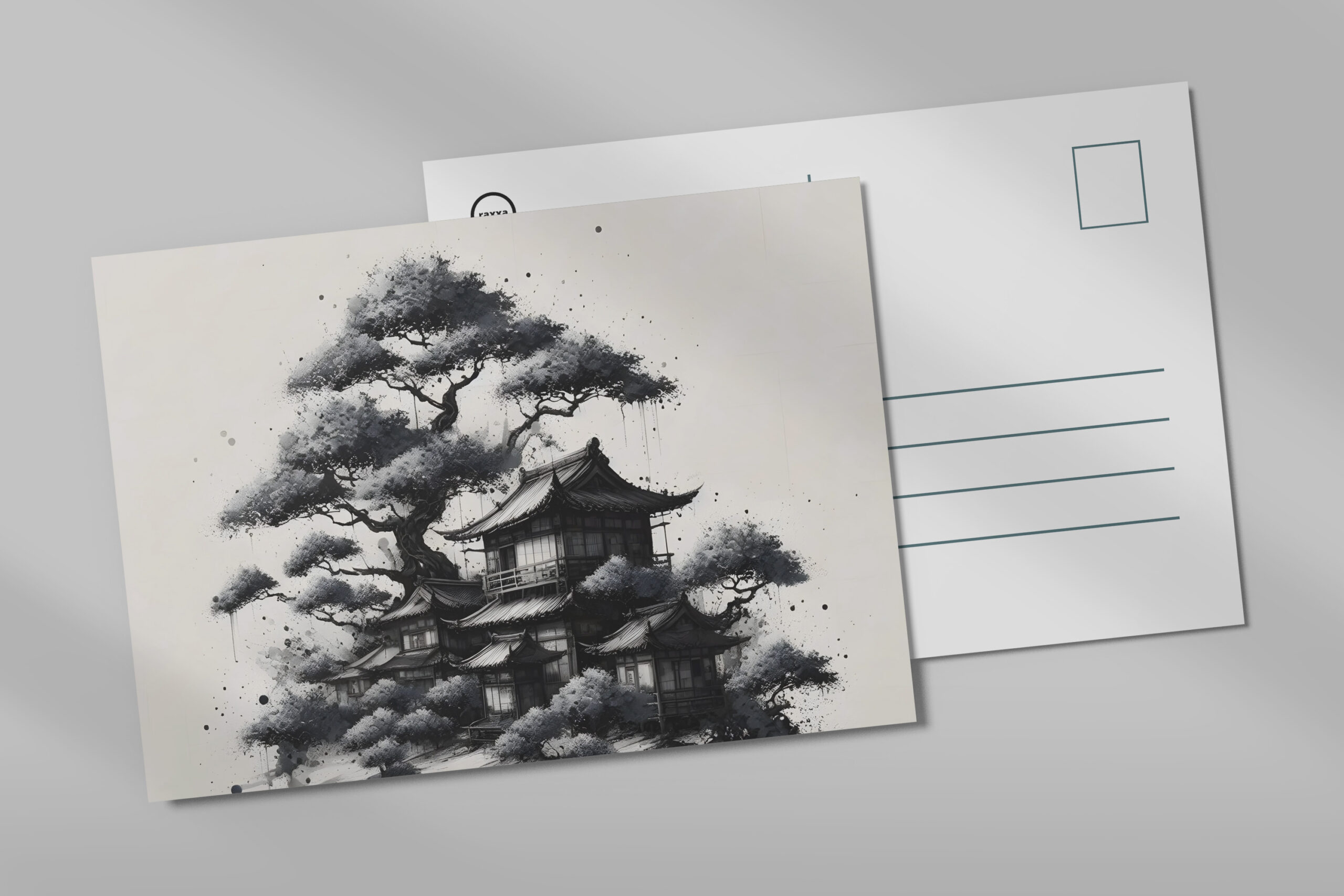 raxxa Postkarte: Asiatische Architektur mit Baum