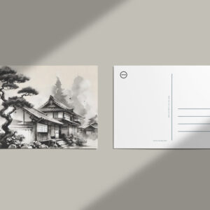 raxxa Postkarte: Traditionelle japanische Landschaft - Schwarz-Weiß-Kunstwerk