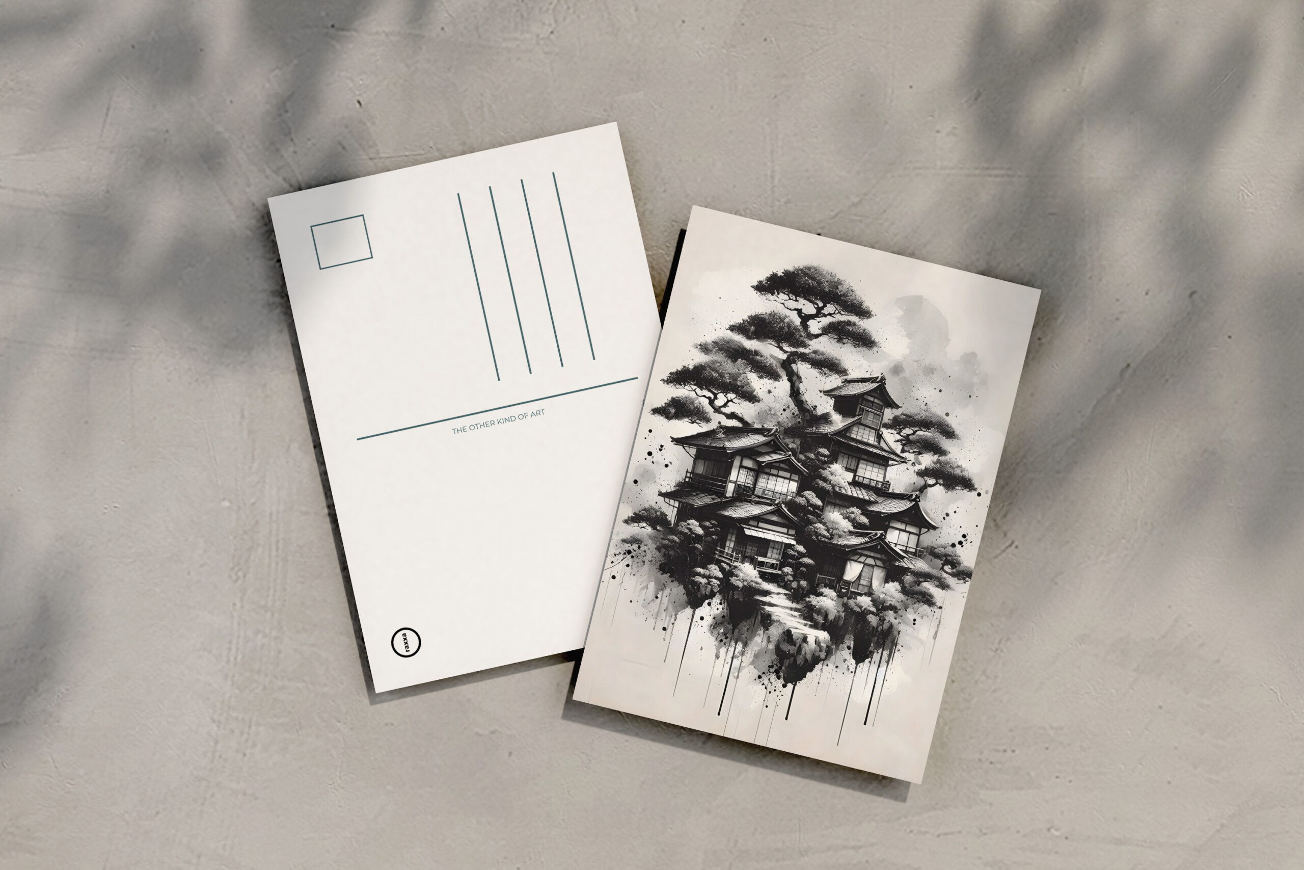 raxxa Postkarte: Japanisches Haus in Schwarz-Weiß