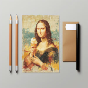 raxxa Postkarte: Mona Lisa mit Eiswaffel charmante Pop Art Neuinterpretation ikonisch