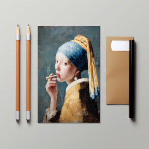 raxxa Postkarte: Vermeer Mädchen mit Perlenohrring Joint rauchend rebellische Interpretation