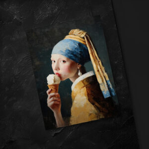 raxxa Postkarte: Mädchen mit Perlenohrring und Eiswaffel moderner Stil