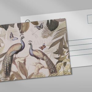 raxxa Postkarte: Exotische üppige Pfauen im tropischen Dschungel