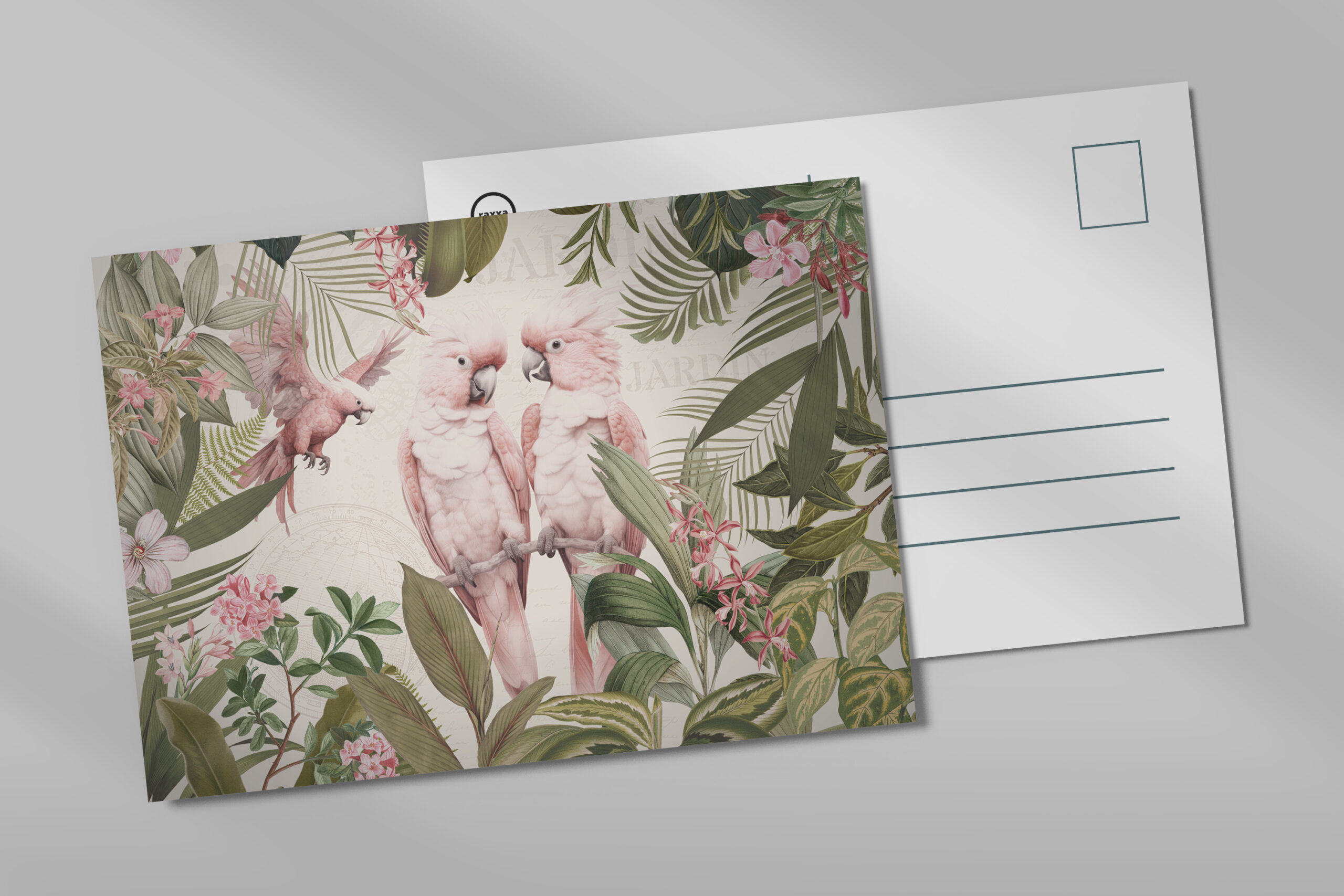 raxxa Postkarte: Pink Kakadus im Exotischen Dschungel