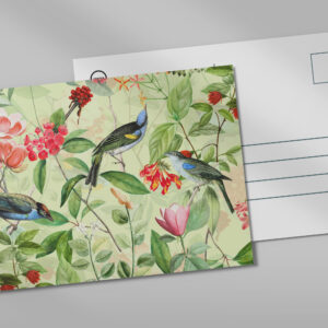 raxxa Postkarte: Exotische Nostalgie- Vintage Vögel  im Blüten Dschungel