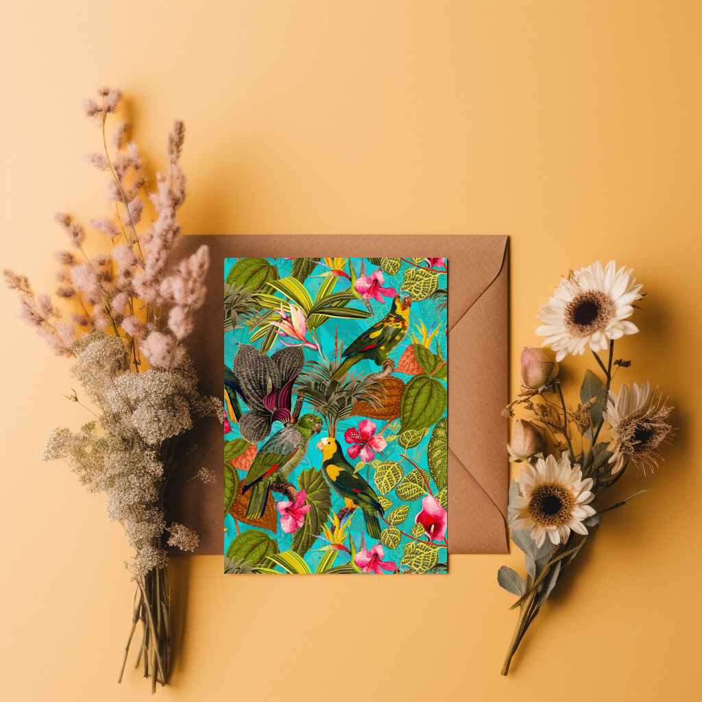 raxxa Postkarte: Papagein Vintage Garten
