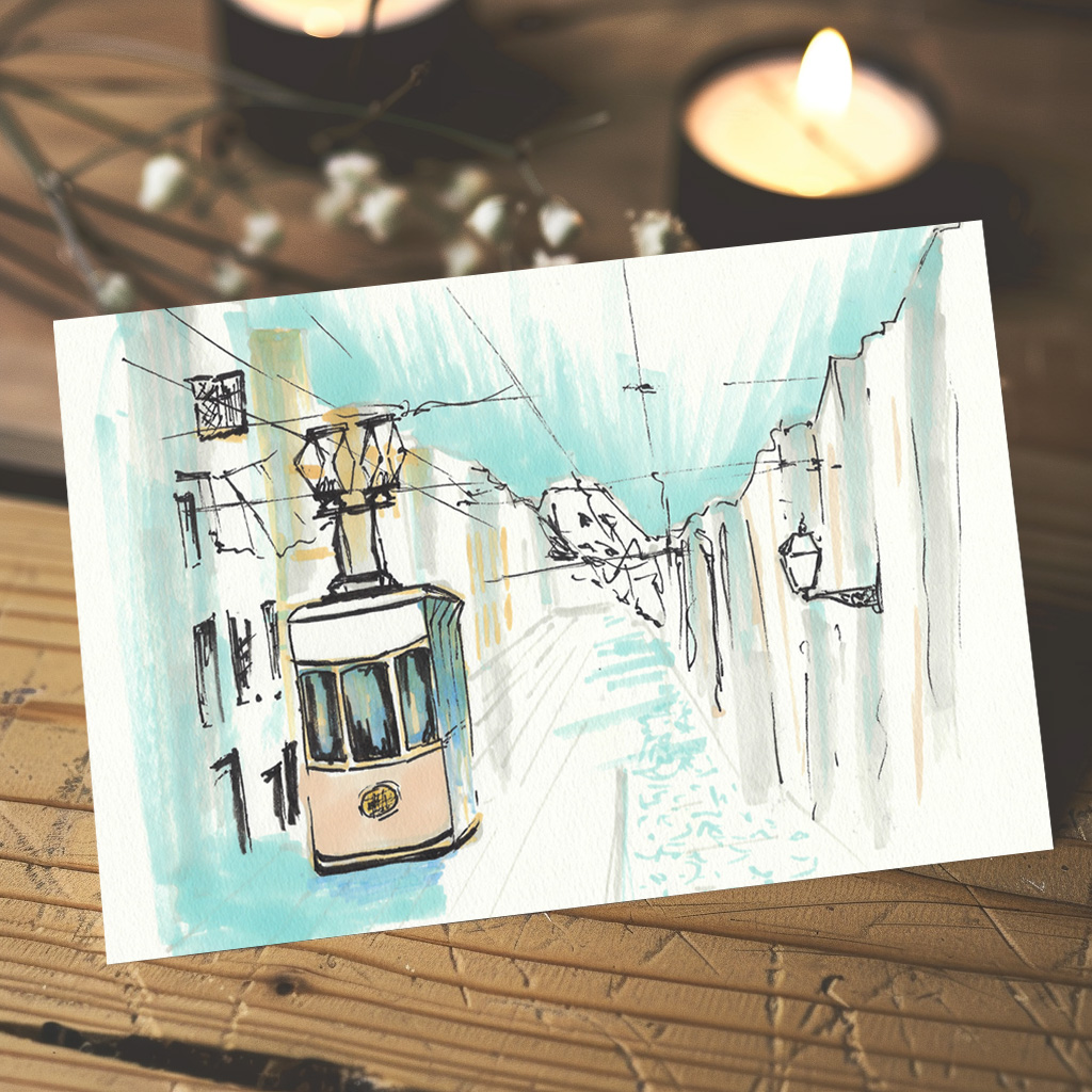 raxxa Postkarte: Strassenbahn in Lissabon