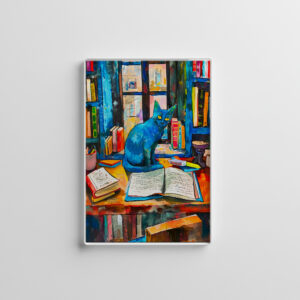 raxxa Glas-Magnet: Cat sitting Among Open Books on table