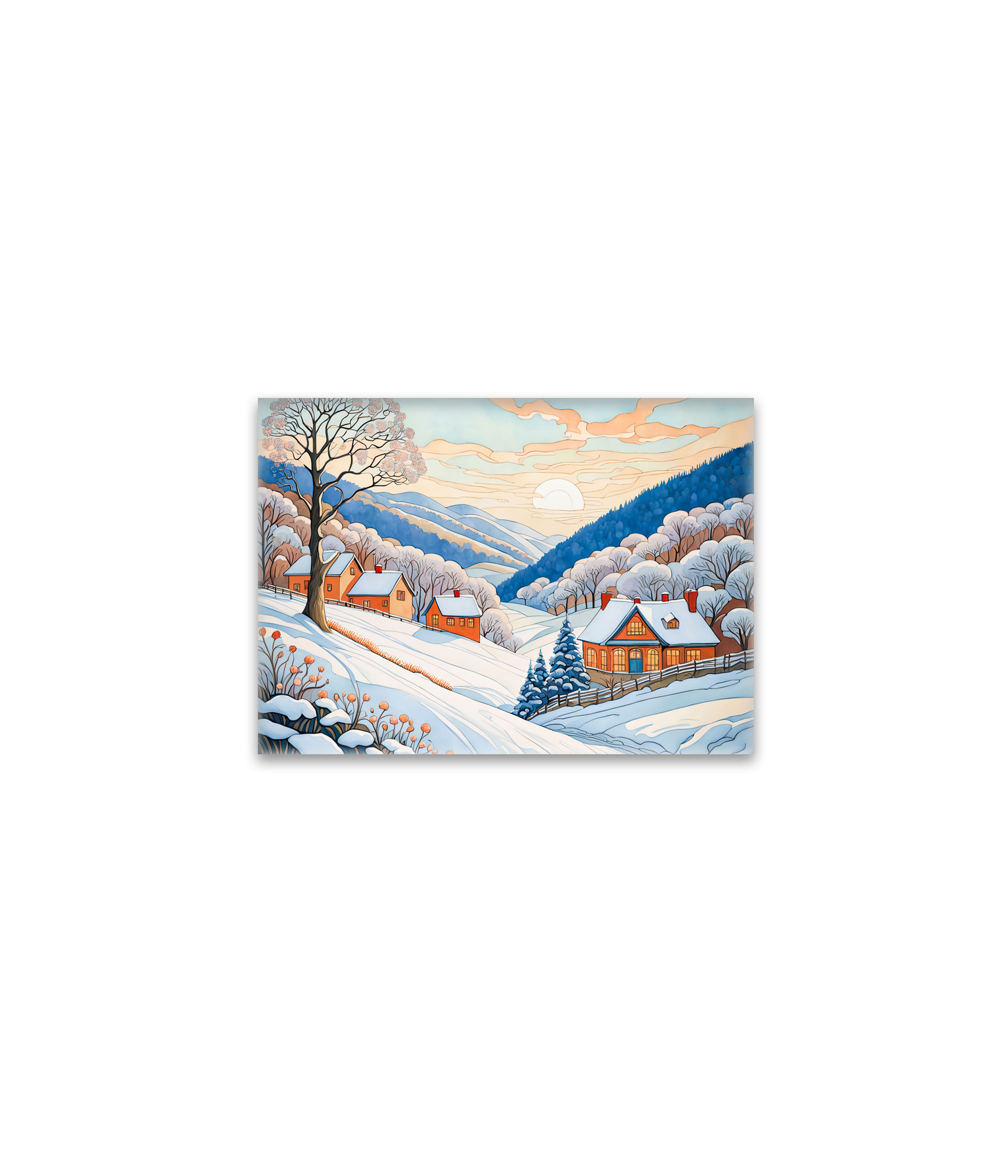 raxxa Glas-Magnet: Winter Mountain Village in Morning Sun