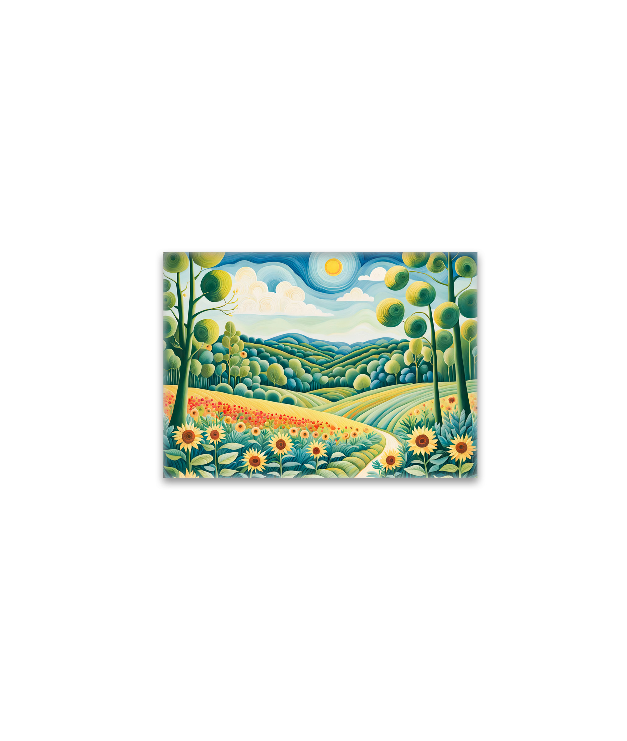 raxxa Glas-Magnet: Pastel Landscape with Sunflower Fields and Path