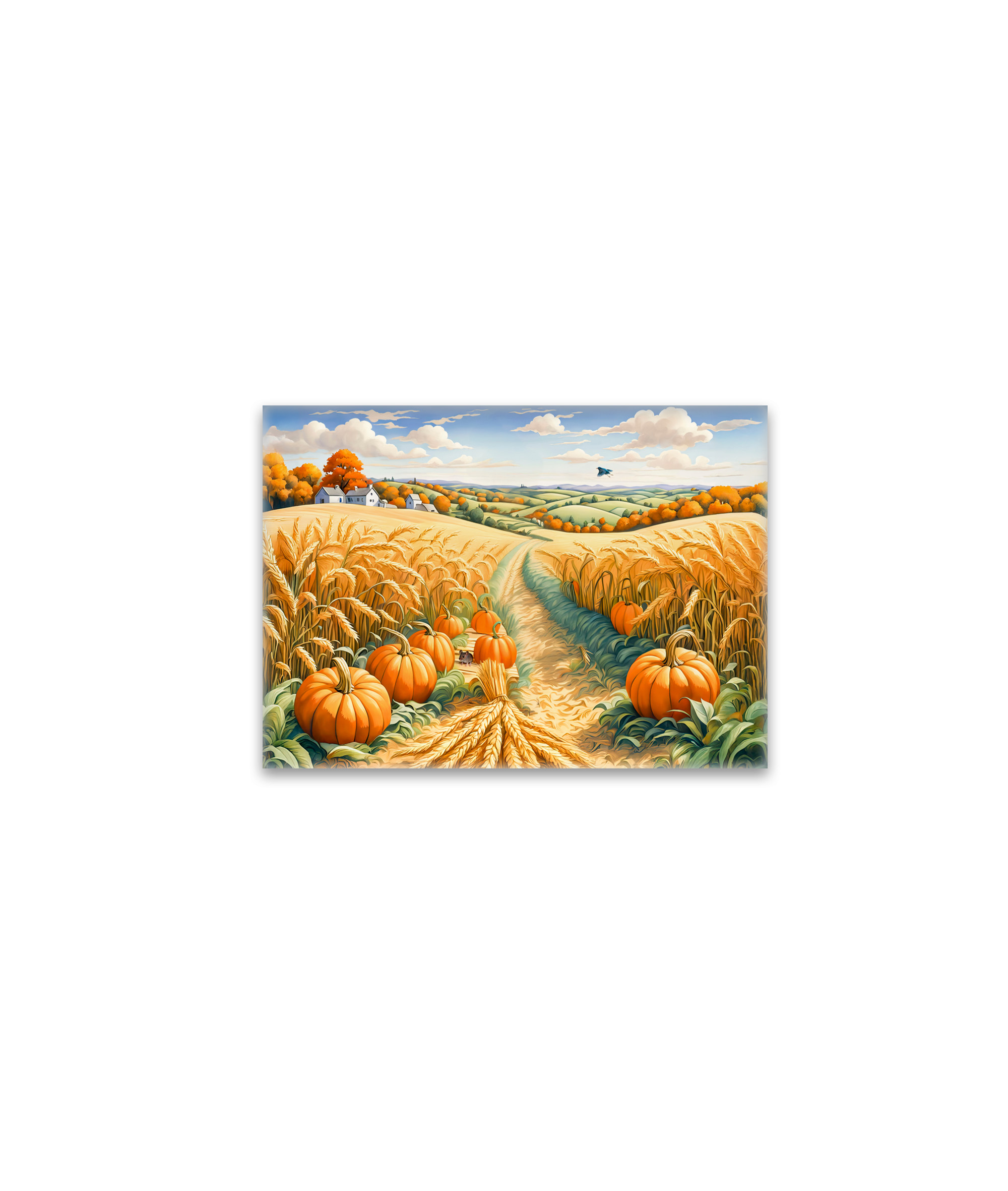 raxxa Glas-Magnet: Hilly Landscape with Wheat Field and Pumpkins