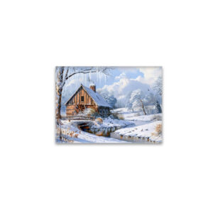 raxxa Glas-Magnet: Rustic Winter Barn by Frozen Stream