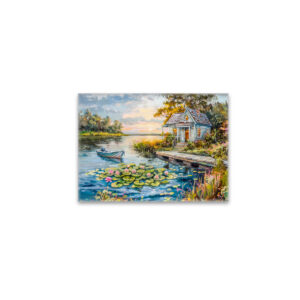 raxxa Glas-Magnet: Lakeside Fishing Cottage with Water Lilies