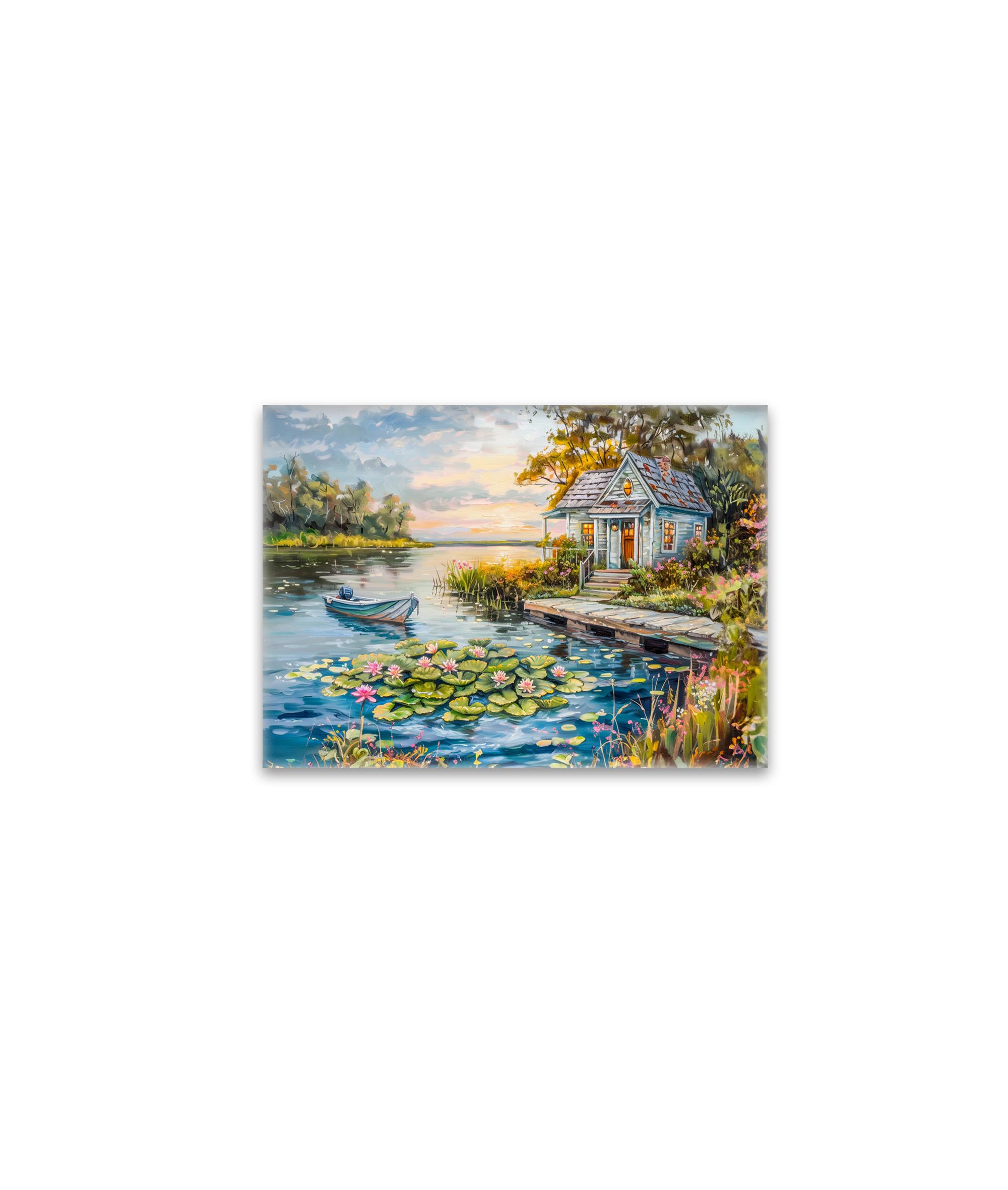raxxa Glas-Magnet: Lakeside Fishing Cottage with Water Lilies