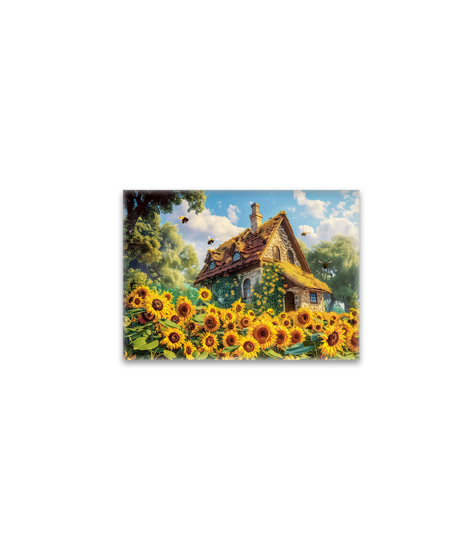 raxxa Glas-Magnet: Sunlit Farmhouse with Blooming Sunflowers