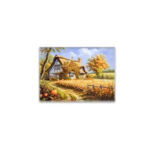 raxxa Glas-Magnet: Autumn Cottage by Wheat Field and Pumpkins