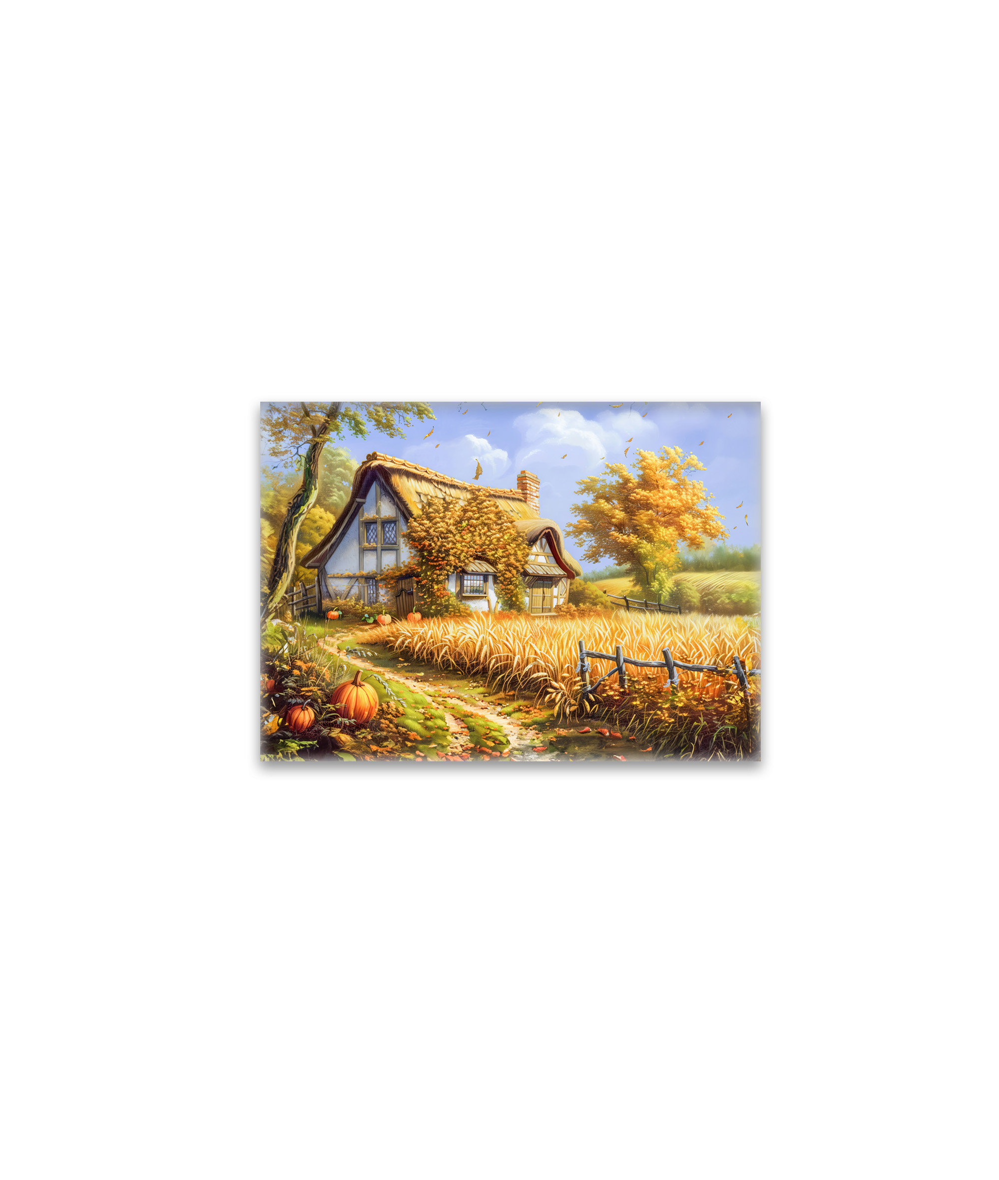 raxxa Glas-Magnet: Autumn Cottage by Wheat Field and Pumpkins