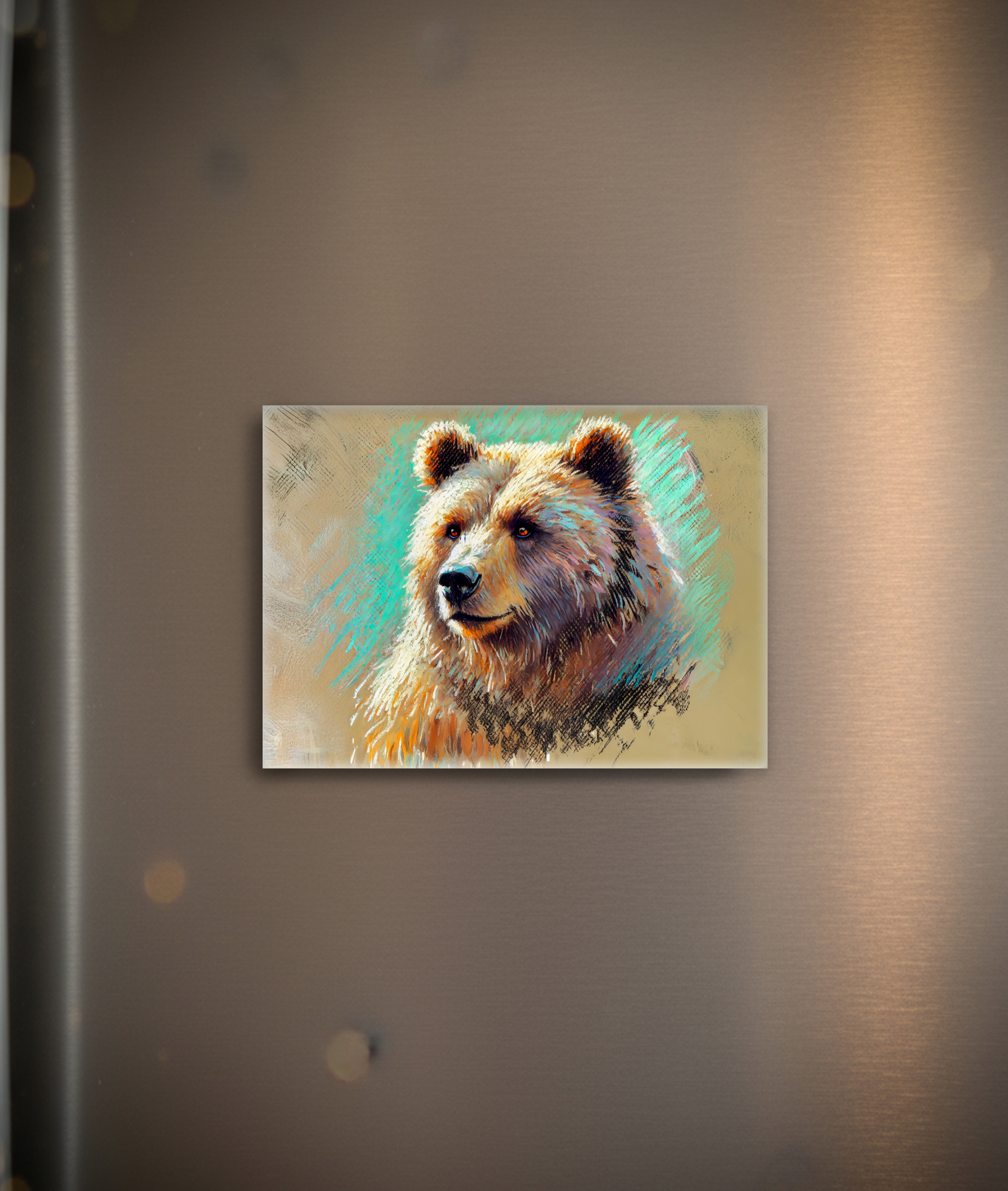 raxxa Glas-Magnet: Brown Bear Portrait Pastel Chalk Artwork