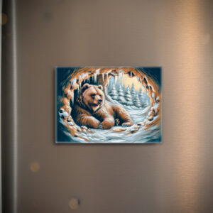 raxxa Glas-Magnet: Brown Bear in Winter Cave Pastel Chalk Drawing