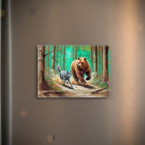 raxxa Glas-Magnet: Wolf and Bear Chase Pastel Chalk Forest Scene