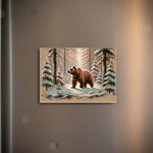 raxxa Glas-Magnet: Brown Bear in Snowy Forest Pastel Chalk Art