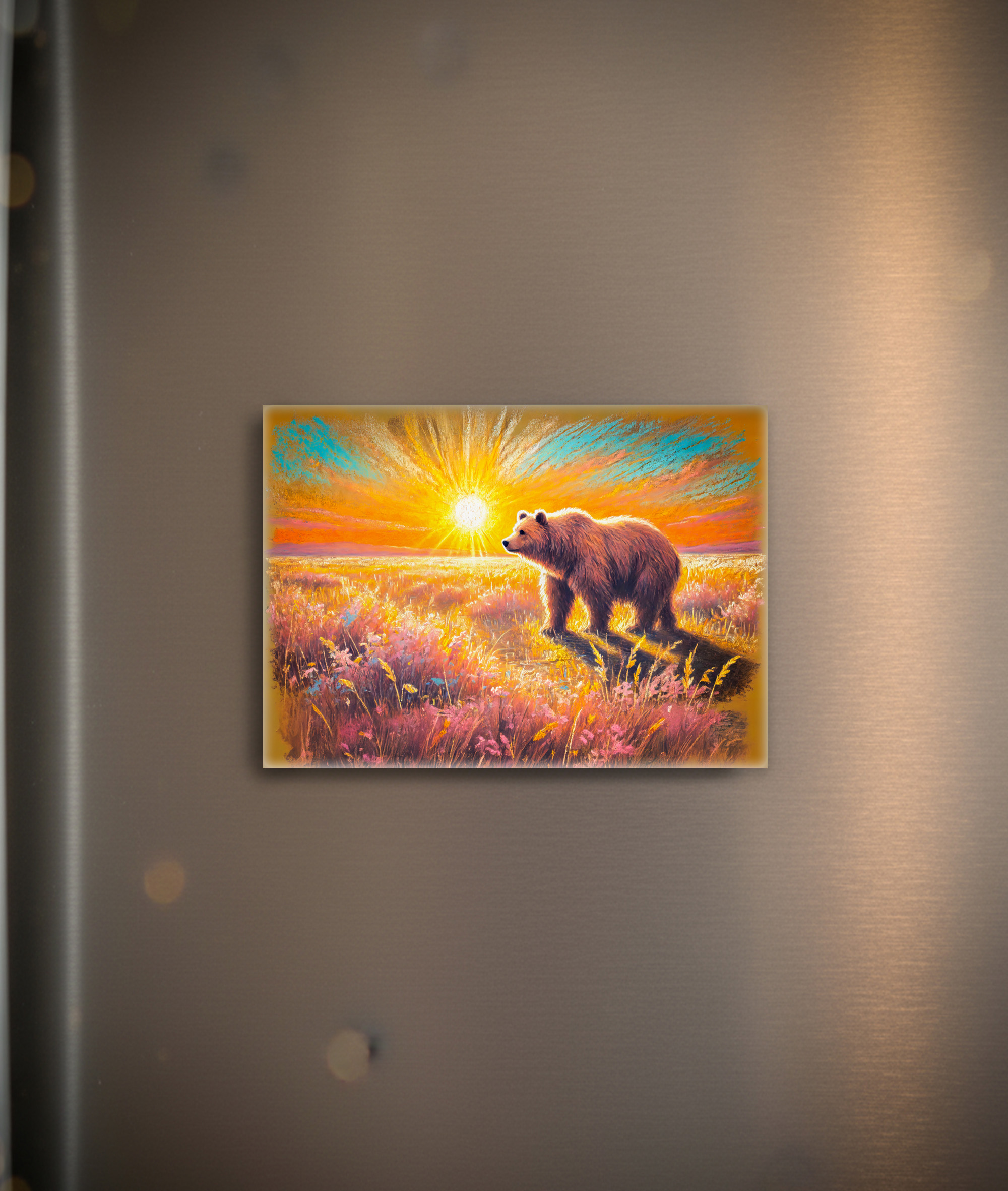 raxxa Glas-Magnet: Brown Bear in Snowy Forest Pastel Chalk Art