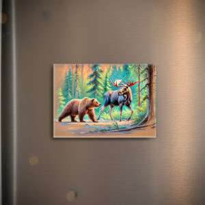 raxxa Glas-Magnet: Bear and Moose in Forest Pastel Chalk Drawing