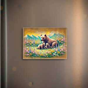 raxxa Glas-Magnet: Bear Family in Mountain Meadow Pastel Chalk Drawing