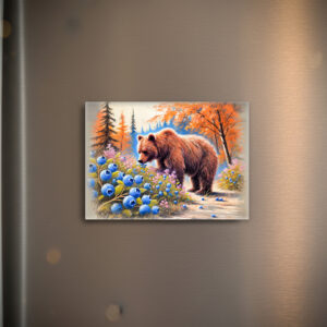 raxxa Glas-Magnet: Brown Bear with Blueberries Pastel Chalk Art