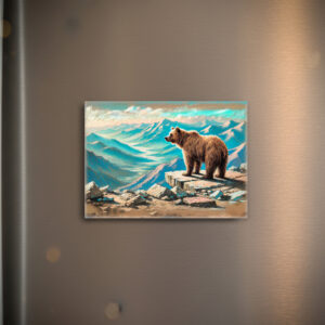 raxxa Glas-Magnet: Brown Bear on Mountain Pastel Chalk Scene