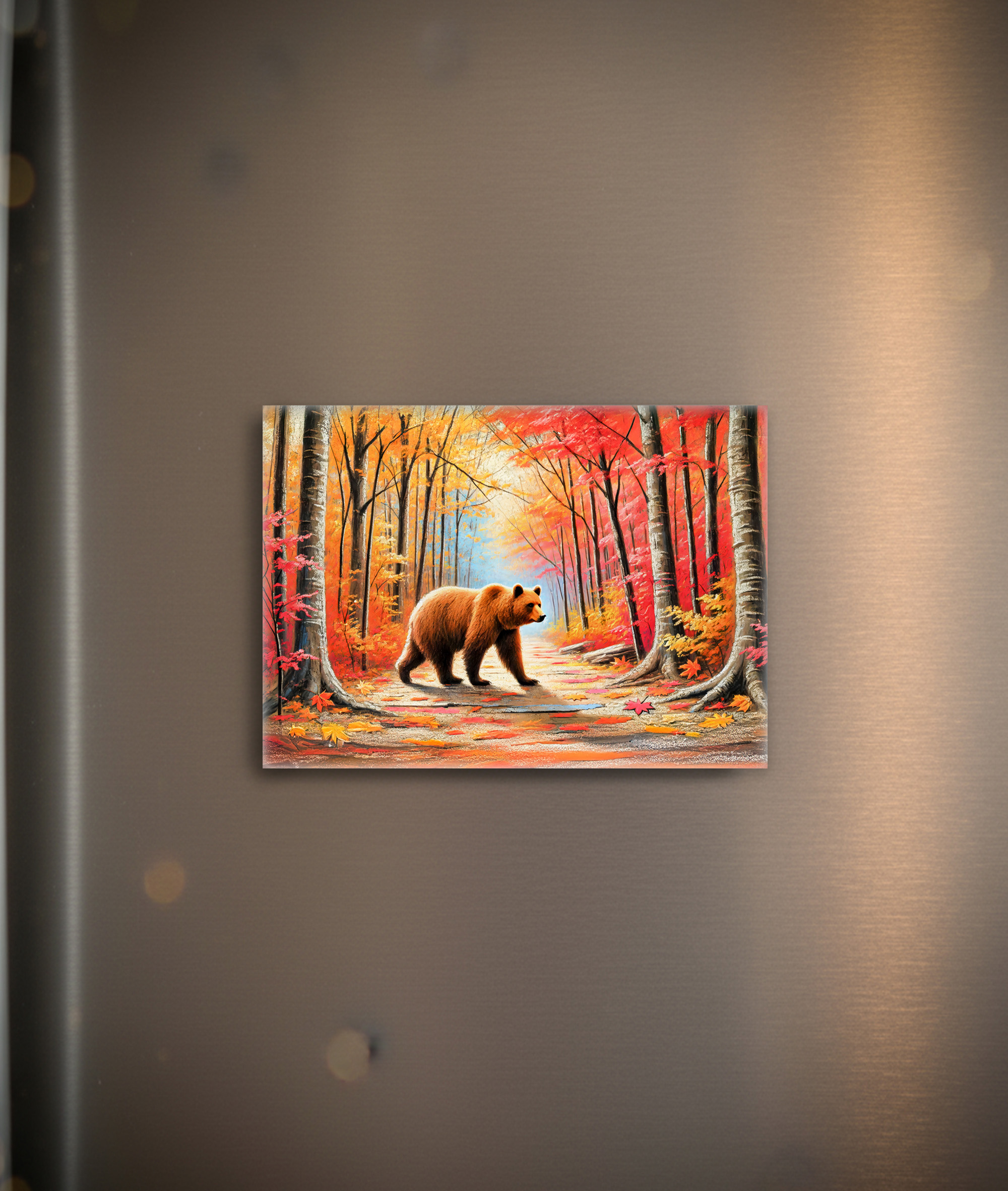 raxxa Glas-Magnet: Brown Bear in Autumn Forest Pastel Chalk Art