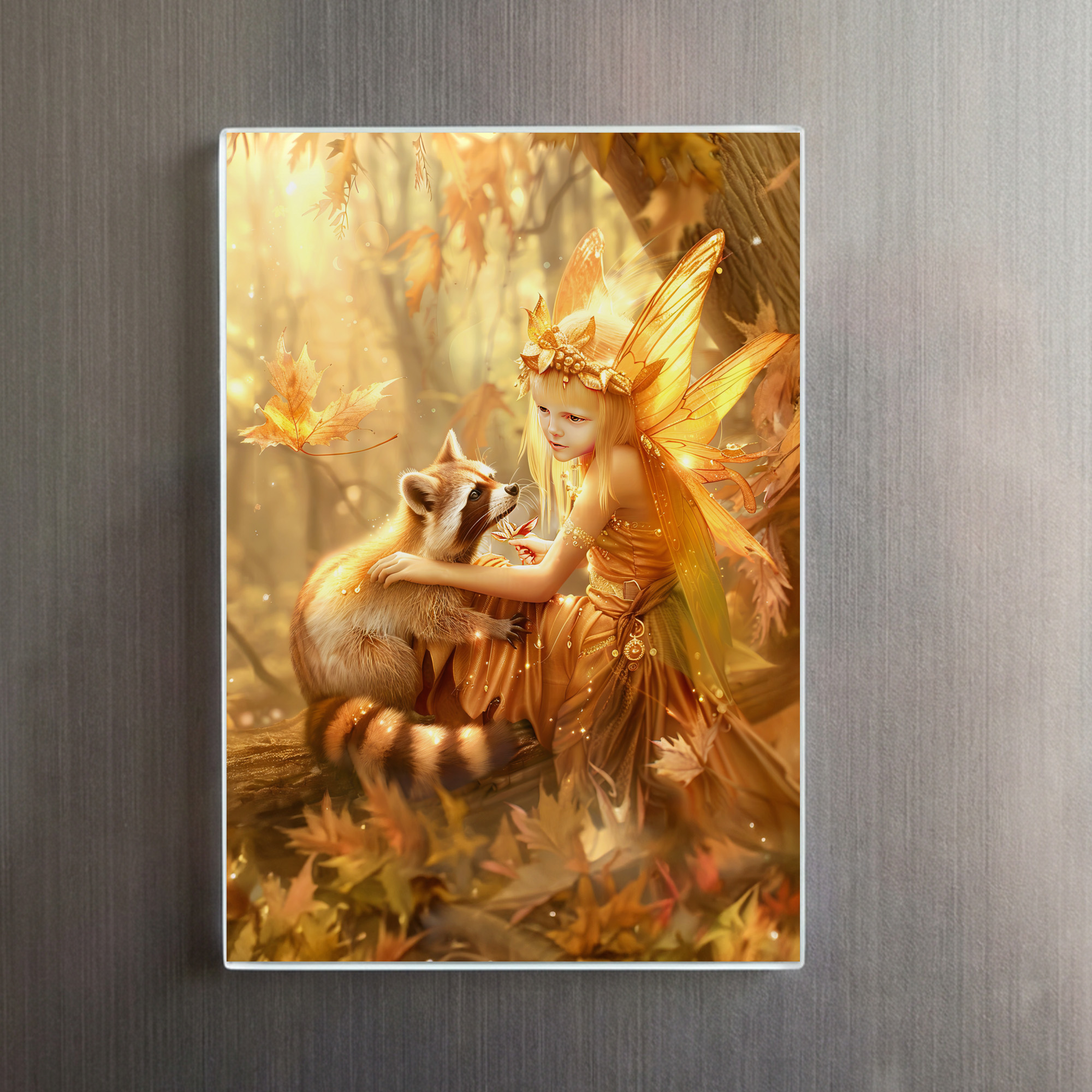 raxxa Glas-Magnet: Autumn Fairy with Curious Raccoon - Image 2