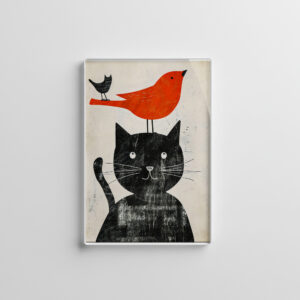 raxxa Glas-Magnet: Black Cat with Red Bird and Hybrid Creature