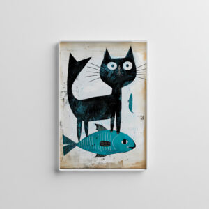 raxxa Glas-Magnet: Black Cat with Blue Fish
