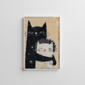 raxxa Glas-Magnet: Black Cat Hugging a Hedgehog