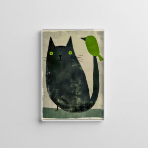 raxxa Glas-Magnet: Black Cat with Green Bird on Tail