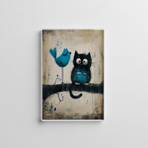 raxxa Glas-Magnet: Whimsical Cat and Bird on a Branch