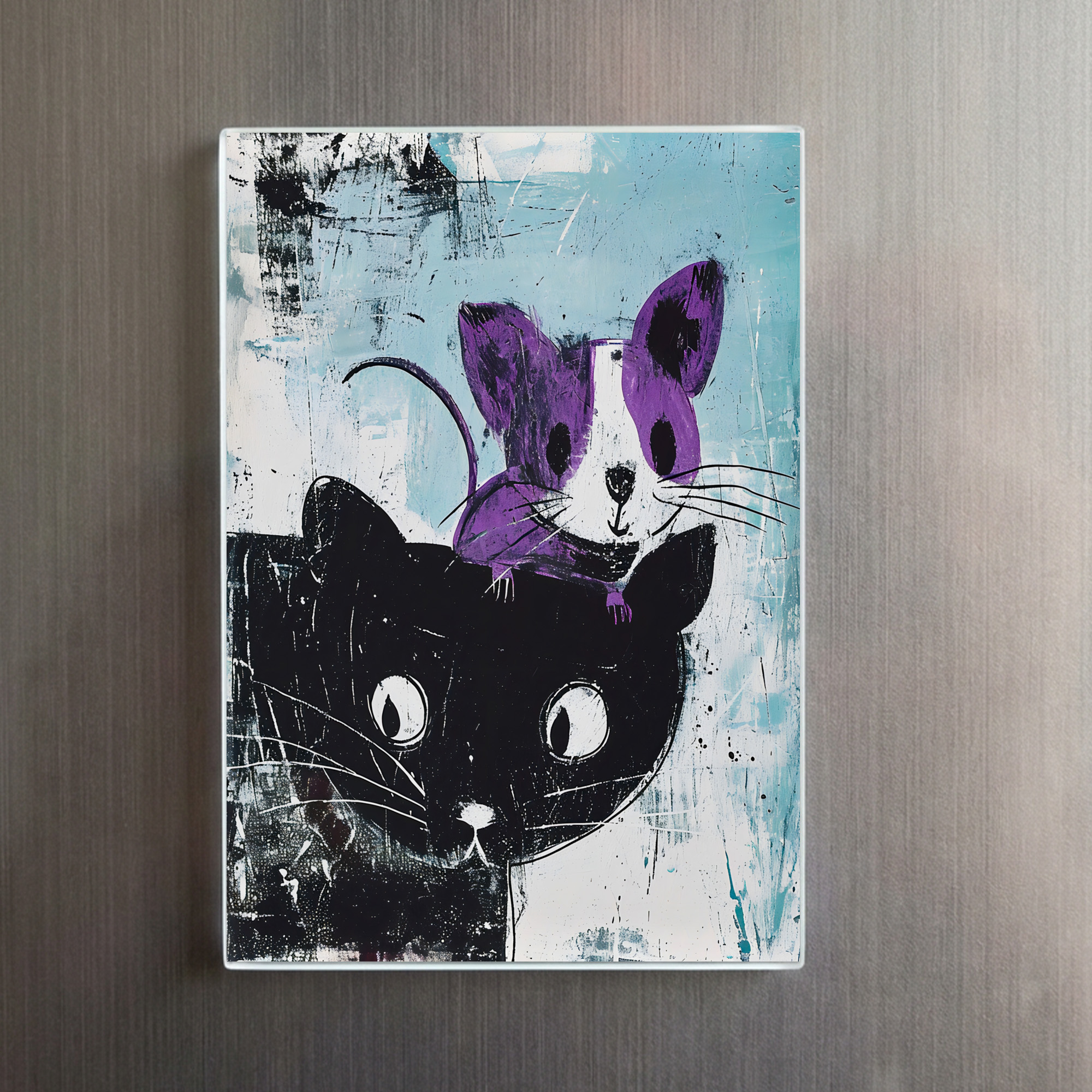 raxxa Glas-Magnet: Black Cat with Purple Mouse on Head – Bild 2
