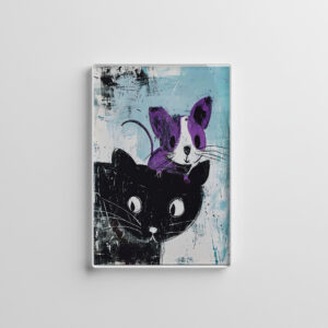 raxxa Glas-Magnet: Black Cat with Purple Mouse on Head