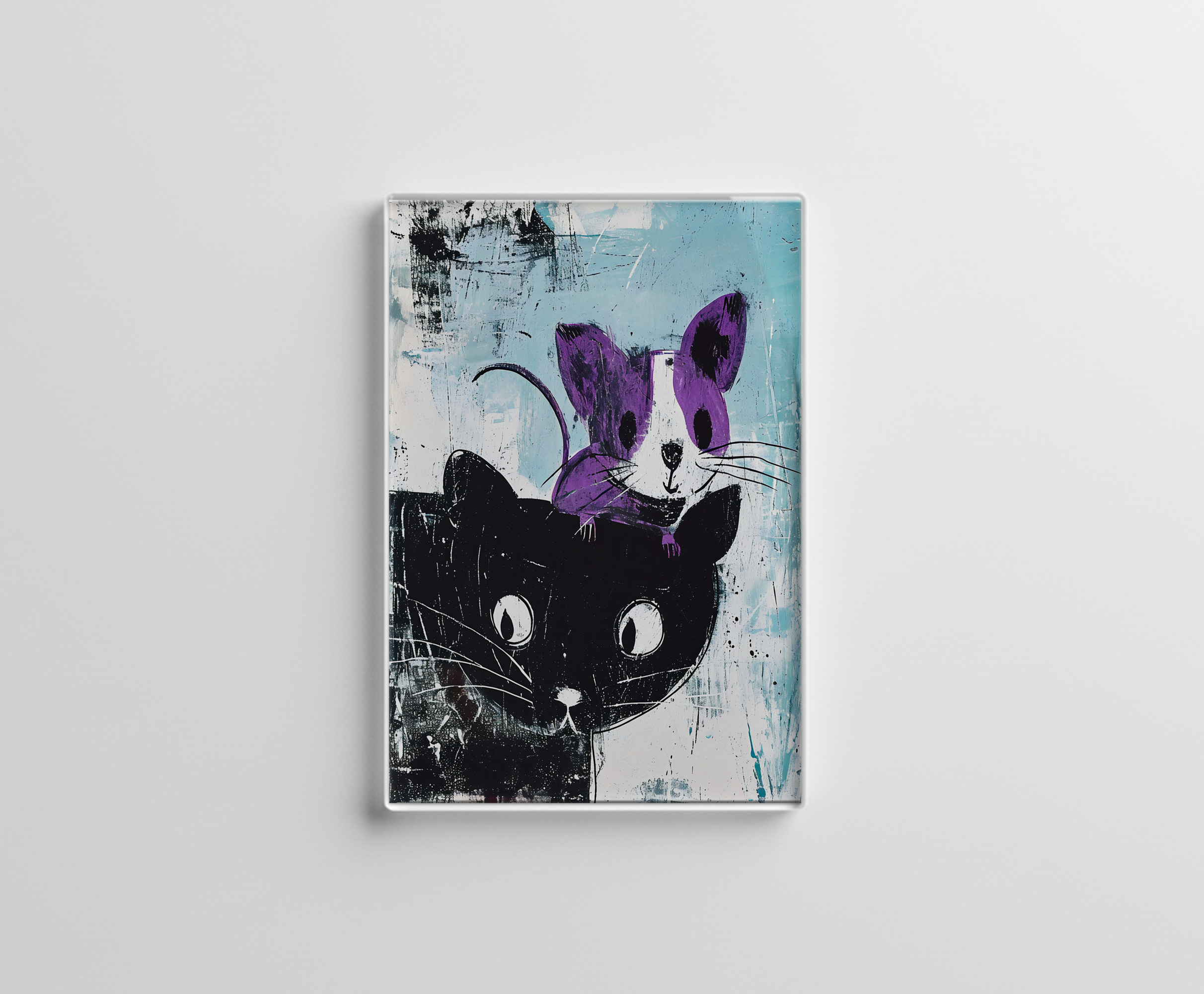 raxxa Glas-Magnet: Black Cat with Purple Mouse on Head