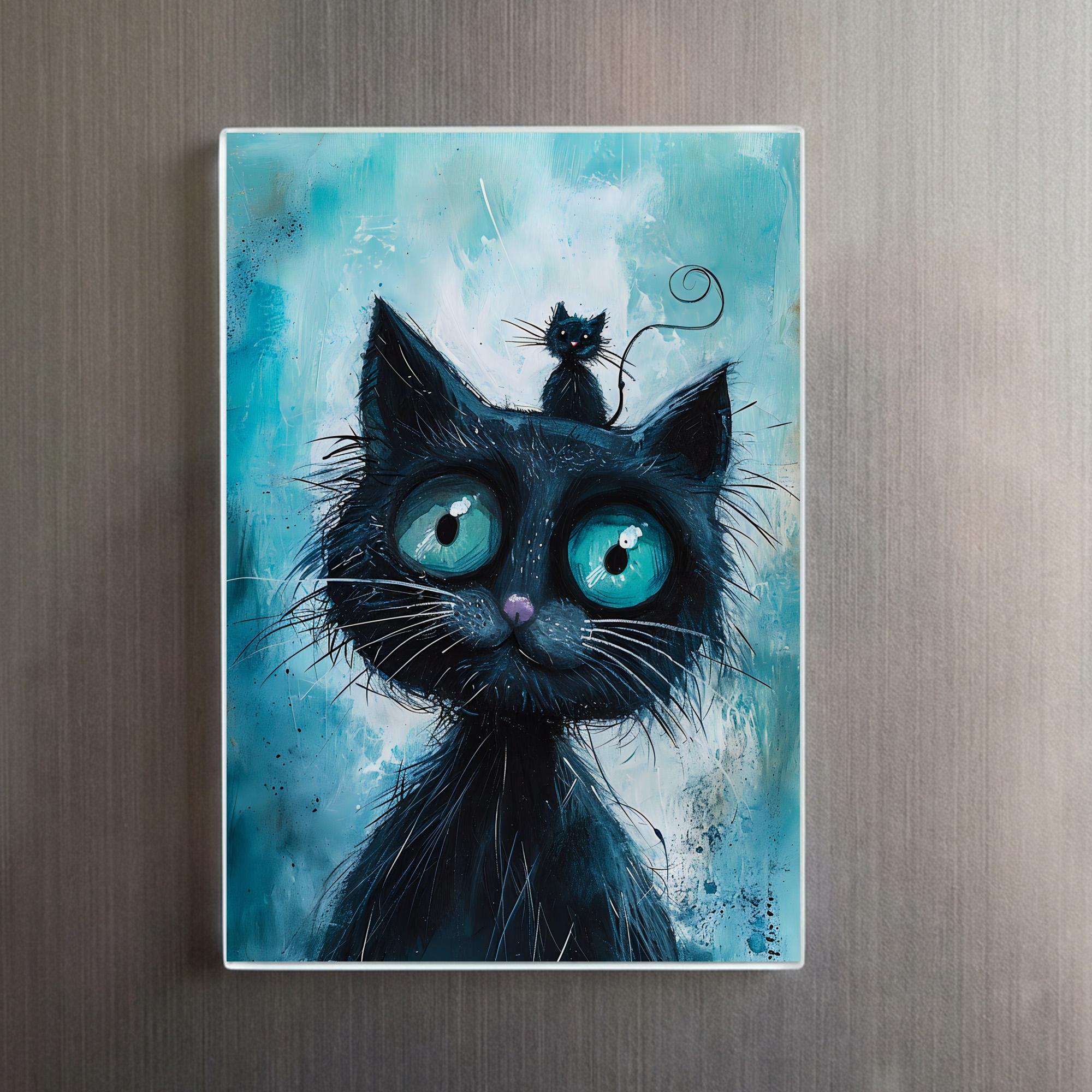 raxxa Glas-Magnet: Black Cat with Small Cat on Head - immagine 2