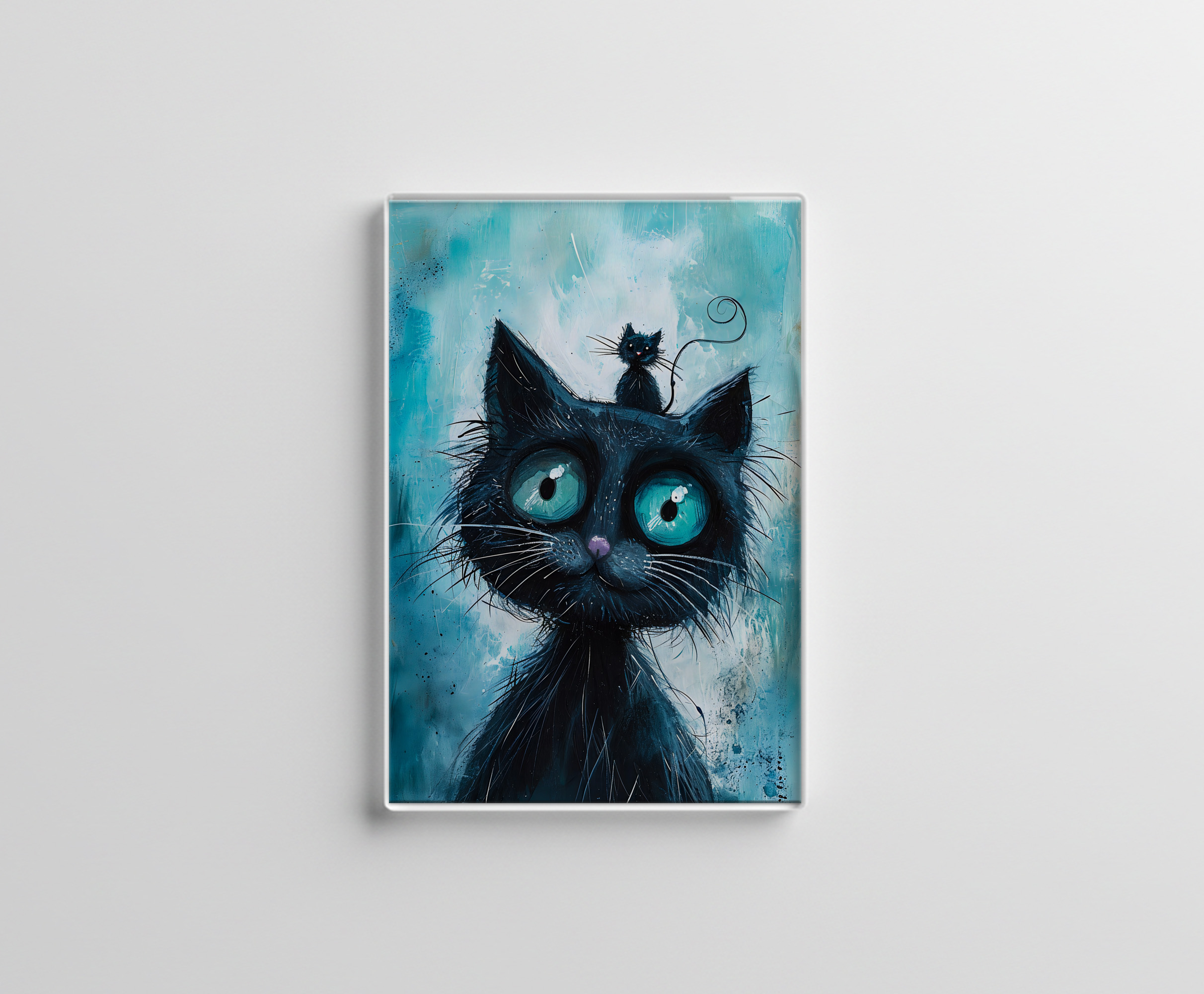 raxxa Glas-Magnet: Black Cat with Small Cat on Head
